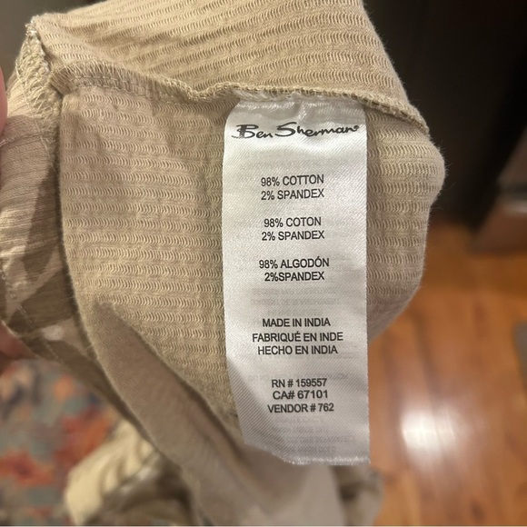 NWT Ben Sherman O Men’s xl Cotton Shorts Tan/White Drawstring Elastic Pockets - Picture 11 of 11